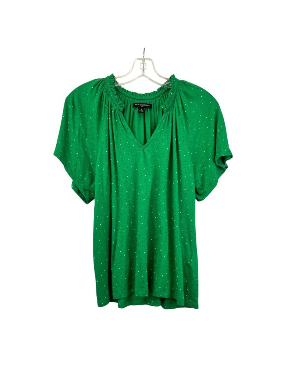 Banana Republic Womens Speckled Top Short Sleeve V-Neck Green/Multi Small